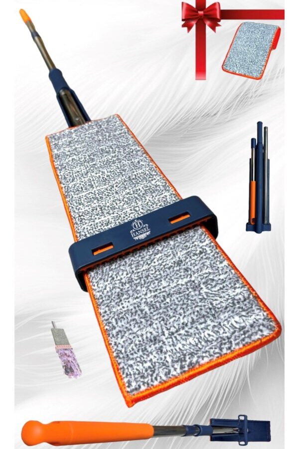 Katlanabilir ve Tekerlekli Mop Seti ? 130 cm Uzun Sapl?, Yedek Mop Ba?l?kl?, Pratik Temizlik Mop Set